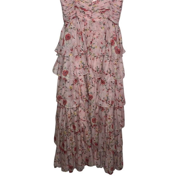 Ieena For Mac Duggal Pink Floral Chiffon Tiered Gown Dress Women Size 14 - Picture 7 of 10